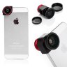 Объектив 3 в 1 Red для iPhone 5/5S угловой  (Fisheye + Macro + Wide)
