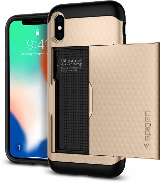 Чехол Spigen для iPhone X/XS Crystal Wallet Champagne Gold 057CS22153 ...