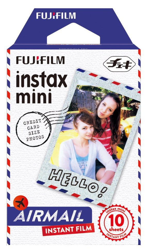 Картридж (кассета) FujiFilm Colorfilm Instax Mini Airmail 10 фото для Instax Mini 9/8/7S/25/50S/70/90/Hello Kitty  Серия Airmail в виде почтовых открыток • Набор на 10 кадров • размер фотографии: 86 x 54 мм • Для Fujifilm Instax серии Mini и Polaroid Pic 300