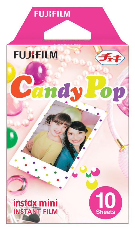 Картридж (кассета) FujiFilm Colorfilm Instax Mini Candypop 10 фото для Instax Mini 9/8/7S/25/50S/70/90/Hello Kitty  Праздничная серия Candipop c рисунком на рамке вокруг фото • Набор на 10 кадров • размер фотографии: 86 x 54 мм • Для Fujifilm Instax серии Mini и Polaroid Pic 300