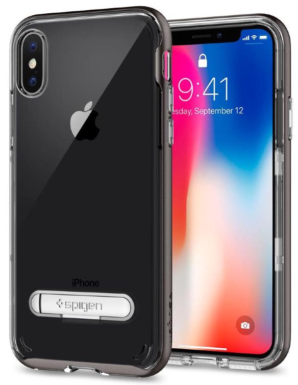 Чехол Spigen для iPhone X/XS Crystal Hybrid Gunmetal 057CS22144  Чехол для надежной защиты с выдвижной ножкой