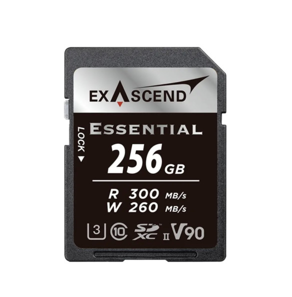 Карта памяти Exascend SDXC Essential UHS-II SD V90 256GB  Интерфейс UHS-II • Вид накопителя SDXC • Объём памяти 256 Гб • Скорость чтения 300 мб/с • Скорость записи 260 мб/с • Класс скорости UHS U3 • Класс скорости записи видео V90 • Класс скорости C10 • Температурный диапазон от -25 до 85°C