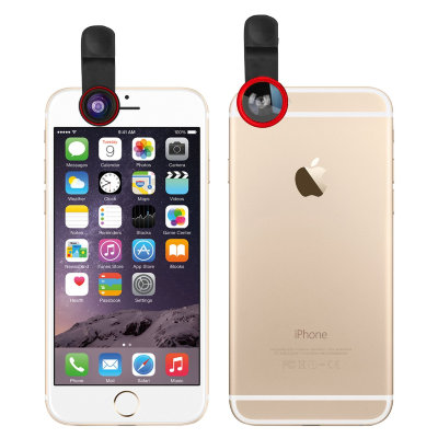 Объектив на клипсе 3 в 1 для iPhone и других телефонов — Fisheye + Macro + Wide Red  Универсальный объектив 3 в 1 на клипсе-прищепке • легко крепится • позволяет снимать в трех плоскостях - фишай, макро и широкоугольный • подходит для iPhone и большинства смартфонов