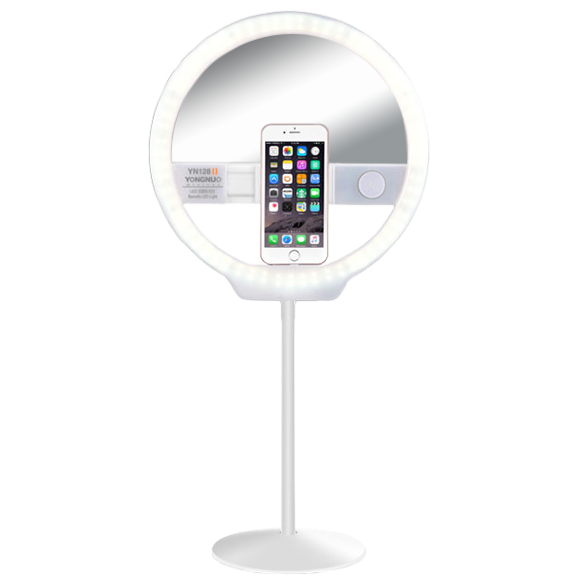 Кольцевой свет с держателем для смартфона YongNuo YN128II (3200-5500K) White  Цветовая температура 3200K~5500K • Мощность: 7.6 Вт • Угол луча: 110 ° • Лёгкий и компактный корпус • Гибкая ножка • Держатель для смартфона