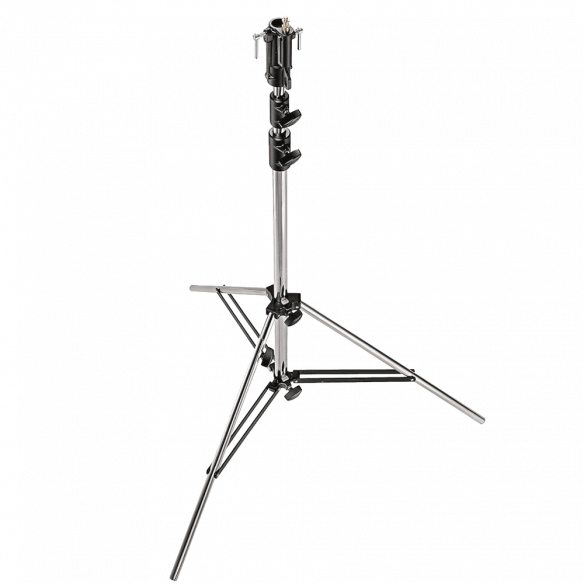 Стойка Manfrotto Senior с регулируемой ножкой Хромированная  • Минимальная высота: 1240 мм • Максимальная высота: 3250 мм • Имеет крепление: 3/8", 5/8", 1 1/8″ • Материал:	нержавеющая сталь • Совместимость: Колеса Manfrotto 109, 110, 110G