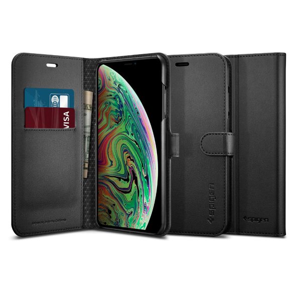 Чехол-портмоне Spigen для iPhone XS Max Wallet S Black 065CS24841  Складная крышка превращается в подставку • Простое хранение карт и наличных денег • Магнитное закрытие