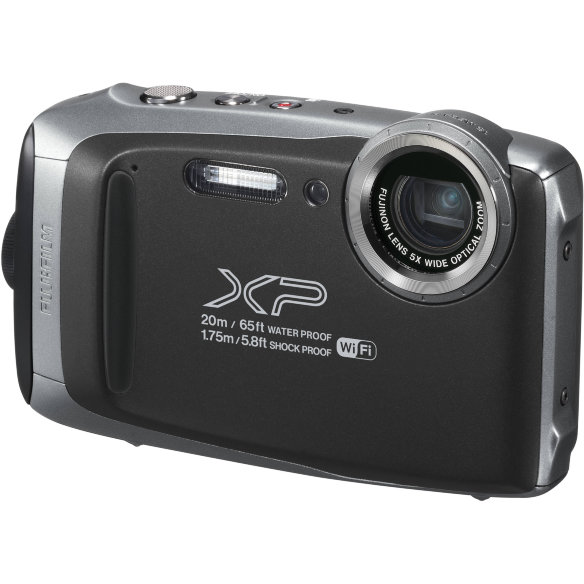 Подводный фотоаппарат Fujifilm FinePix XP130 Silver  Подводный (до 20 м) • Ударопрочный (до 1.75 м) • Морозостойкий (до -10°C) • Пыленепроницаемый • Wi-Fi • Bluetooth • 16,4 Мпикс • Зум 5х • Дисплей 3" • Видео FullHD 1080p