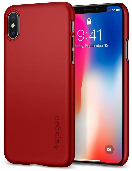 Чехол Spigen для iPhone X/XS Thin Fit Metallic Red 057CS22109  Ультратонкий чехол с матовой поверхностью