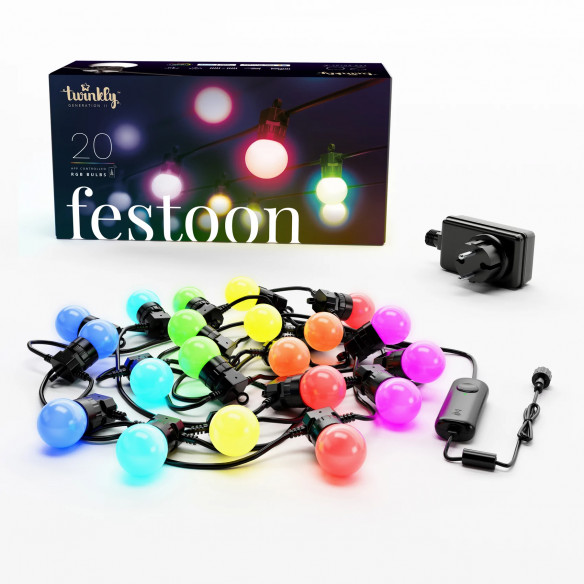 Смарт-гирлянда Twinkly Festoon 20 LED (10 м) RGB + BT + Wi-Fi (TWF020STP-BEU)  20 лампочек • Синхронизация с музыкой • Поддержка iOS и Android • Дистанционное управление • Высокая энергоэффективность • Мобильное приложение