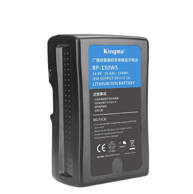 Аккумулятор KingMa BP-150WS V-Mount 150Wh  Вид аккумулятора : V-mount • Ёмкость аккумулятора : 10400 мАч • Напряжение : 14.8 В • Энергия аккумулятора : 150 Втч • Вход : 16.8 В/ 2.3А • Выход D-Tap : 16.8В, 80 Вт/6 А • Выход USB : 5В, 10Вт/2.1 А • Порты : USB, D-Tap (P-Tap)