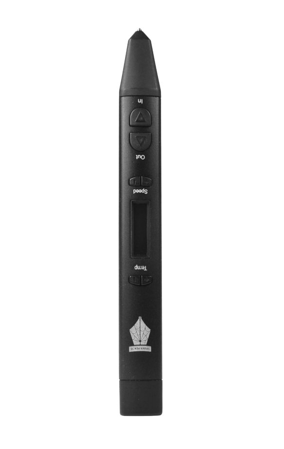 Алюминиевая 3D ручка SPIDER PEN PRO Black с OLED-дисплеем и USB-зарядкой  3D-ручка с OLED-дисплеем из облегченного сплава • Работает от USB и от сети • Заправляется ABS, PLA и PRO-пластиком • Регулировка температуры и скорости подачи • Металлический носик • 10 метров пластика в подарок