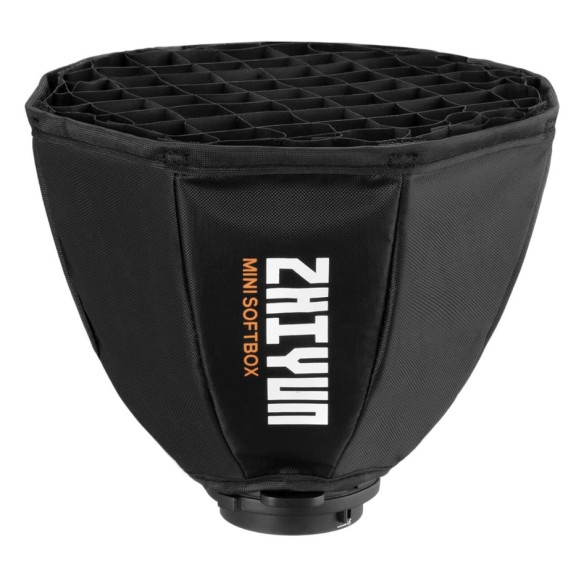 Софтбокс Zhiyun Mini на крепление ZY Mount (EX1H02) для осветителей  Материал ткань • Цвет серебристый • Крепление насадок байонет ZY Mount • Тип модификатора софтбокс
