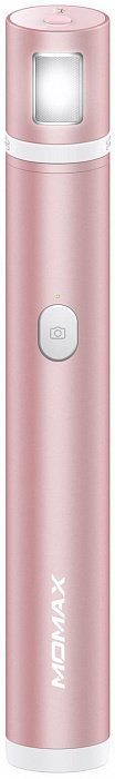 Селфи-монопод с подсветкой Momax Selfie Light KM12 Pink  Bluetooth-управление затвором камеры • Отсоединяемая LED-вспышка • Два уровня яркости • Телескопическая 6-секционная трубка • Перезаряжаемый аккумулятор
