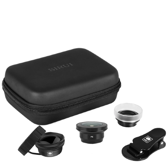 Премиум набор из 3х объективов Sirui 3-Lens Mobile Phone Kit (Wide 18mm, Macro, Fisheye 180º) Black  Универсальное крепление - прищепка • Портретный • Широкоугольный • Рыбий глаз