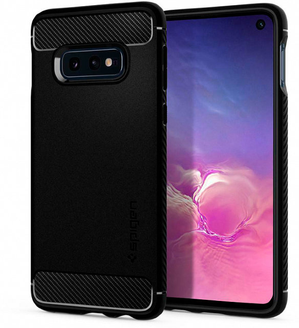 Чехол Spigen Rugged Armor Black (609CS25837) для Samsung Galaxy S10e  Вставки из углеволокна • Накладки на кнопки • Идеальная совместимость • Гибкий износостойкий TPU • Все необходимые вырезы