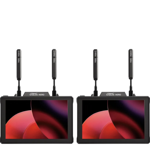 Монитор - трансивер Eagles Hero Saturn 7 Kit Dual  Варианты трансляции TX - 4 RX, TX - 2 RX + 2 app • Питание сетевой адаптер, NP-F х2 • Сенсорный дисплей • Разрешение видео 1080p, 1080i, 720p, 4K UHD • Мощность приёмника 22 Вт • Температурный диапазон От -10 ℃ до 45 ℃ • Подключение наушников, запись на карту памяти, RTMP • Совместимость Eagles Hero Saturn H, Saturn S