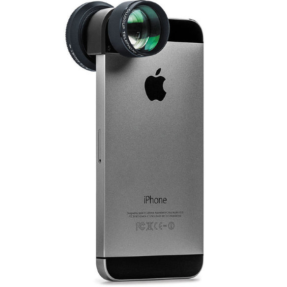 Объектив Olloclip 2 in 1 Telephoto 2X + Circular Polarizing Lens для iPhone SE/5/5S Black Lens / Black Clip  2 линзы высокого качества от Olloclip — поляризационная для съемки на ярком солнце или море и телеобъектив с 2x-увеличением для съемки портретов