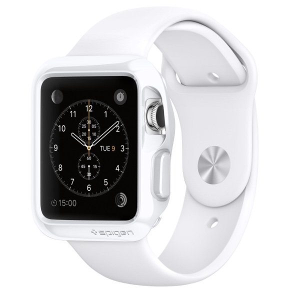 Защитный чехол Spigen для Apple Watch (42mm) Slim Armor, белый (SGP11558)  Тонкий защитный чехол из полиуретана. Аккуратно защищает кнопки Apple Watch.