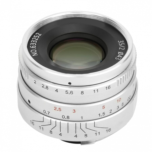 Объектив 7Artisans 35mm F2.0  Leica M Mount Silver  • Leica M Mount • 35 мм • Диапазон диафрагмы: от f/2 до f/16 • Многослойное покрытие