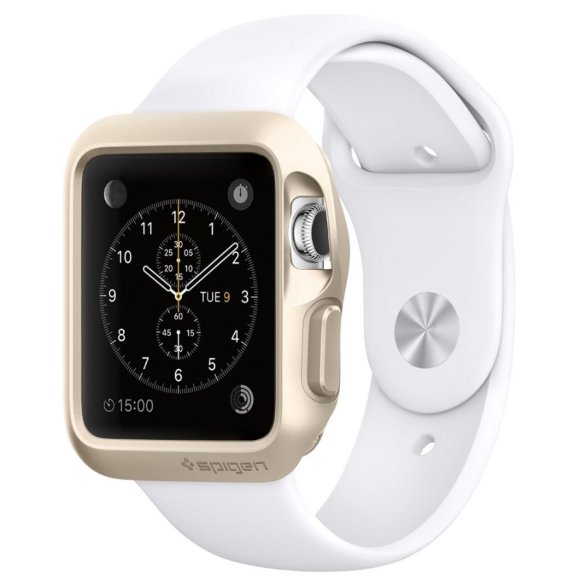 Защитный чехол Spigen для Apple Watch (42mm) Slim Armor, золотой (SGP11506)  Тонкий защитный чехол из полиуретана. Аккуратно защищает кнопки Apple Watch.