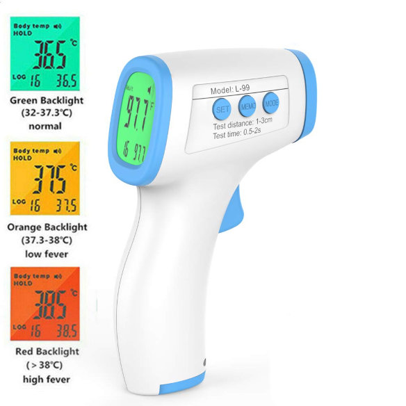 Инфракрасный термометр Medical Standart Infrared Thermometer L-99  Бесконтактный термометр в течение 0.5-2х секунд точно измеряет температуру от 32 до 42.5º. Имеет удобную ручку, дисплей с подсветкой с цветовой индикацией температуры выше 38º и функцию автовыключения. Три режима - температура тела, воздуха и поверхности.