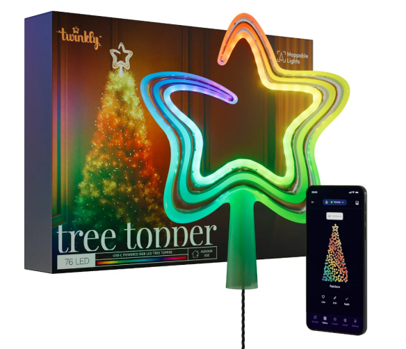 Умная звезда на елку Twinkly Tree Topper 76 LED   Звезда на елку от Twinkly. 76 ультра-ярких светодиодов, выдает 16 млн. цветов. Работает через приложение Twinkly. Питается от USB-C (адаптер не входит в комплект)
