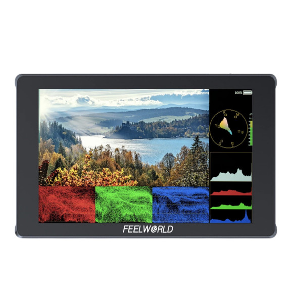 Операторский монитор Feelworld F7 Plus  Тип матрицы: IPS • Диагональ экрана 5.5 дюйм • Разрешение экрана 1920 × 1080 • Угол обзора 160° • 3D-LUT • HDR • Подключение наушников • Сенсорный дисплей • Имеет крепление 1/4"