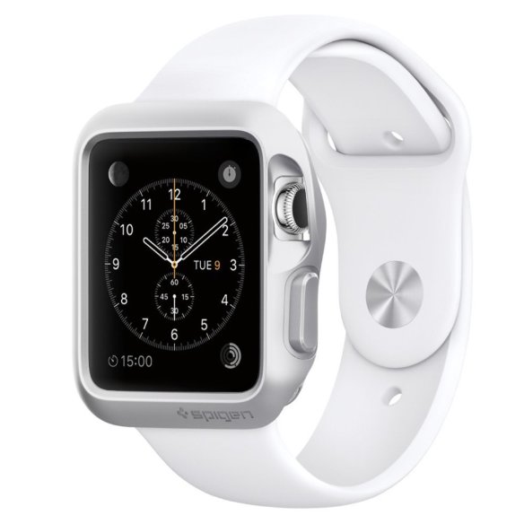 Защитный чехол Spigen для Apple Watch (42mm) Slim Armor, серебристый (SGP11505)  Тонкий защитный чехол из полиуретана. Аккуратно защищает кнопки Apple Watch.